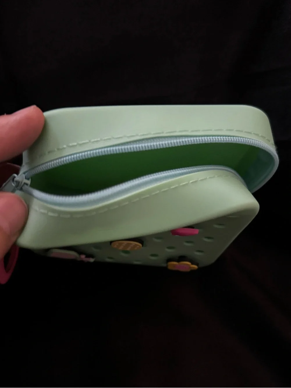 Mint Green Silicone Keychain Pouch with Cute Charm Pins